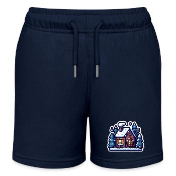 Gemütliche Winterhütte: Festliche Urlaubsillustration - Kinder Organic Joggingshorts Mini Bolter von Stanley/Stella - Navy - Vorne
