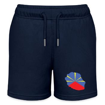 Gift idea flag map Reunion Island 974 - Kids Organic Sweat Shorts by Stanley/Stella - navy - Front