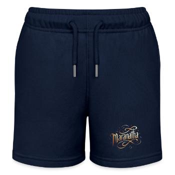 Maranatha Gold Script Swirls - Kinder Organic Joggingshorts Mini Bolter von Stanley/Stella - Navy - Vorne