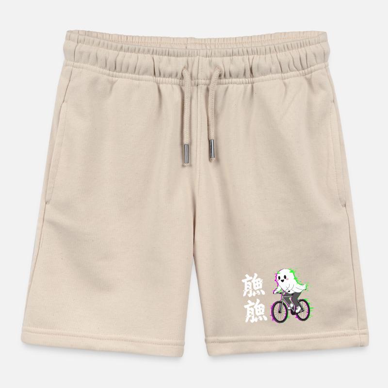 Neon Ghost on Bicycle Kids Organic Sweat Shorts by Stanley/Stella