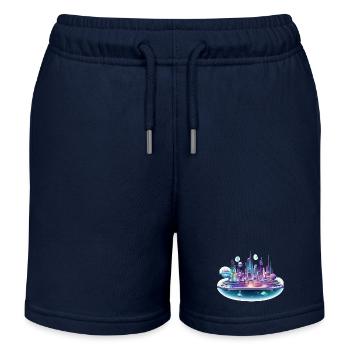 Neon-Raumstadt Skyline - Kinder Organic Joggingshorts Mini Bolter von Stanley/Stella - Navy - Vorne