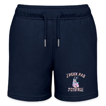 I can't I have Pottery Flower - Kids Organic Sweat Shorts by Stanley/Stella - navy - Front