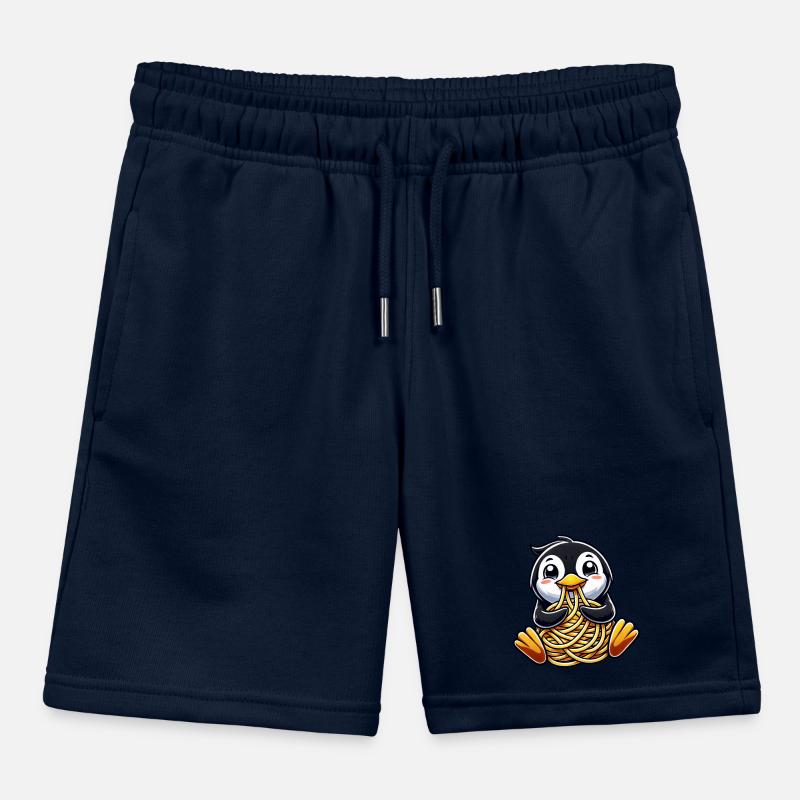 Clumsy penguin eats spaghetti Kids Organic Sweat Shorts by Stanley/Stella