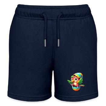 Easter Parrot Hatches from Egg - Kids Organic Sweat Shorts by Stanley/Stella - navy - Front