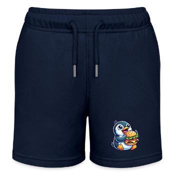 Whimsical penguin with hamburger funny chibi - Kids Organic Sweat Shorts by Stanley/Stella - navy - Front