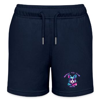 Lässiger Katzen-Return mit Retro-Vibe - Kinder Organic Joggingshorts Mini Bolter von Stanley/Stella - Navy - Vorne