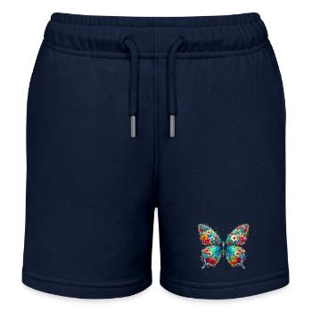 Schmetterling mit Blumen geschmückt - Kinder Organic Joggingshorts Mini Bolter von Stanley/Stella - Navy - Vorne