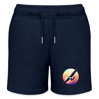 Segelflugzeug beim Sonnenuntergang Design - Kinder Organic Joggingshorts Mini Bolter von Stanley/Stella - Navy - Vorne