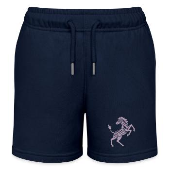 Zebra Hufe hoch Kunststück Silhouette - Kinder Organic Joggingshorts Mini Bolter von Stanley/Stella - Navy - Vorne