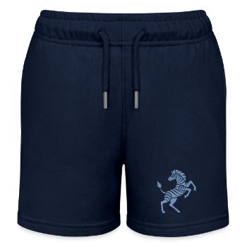 Zebra Hufe hoch Kunststück Silhouette - Kinder Organic Joggingshorts Mini Bolter von Stanley/Stella - Navy - Vorne
