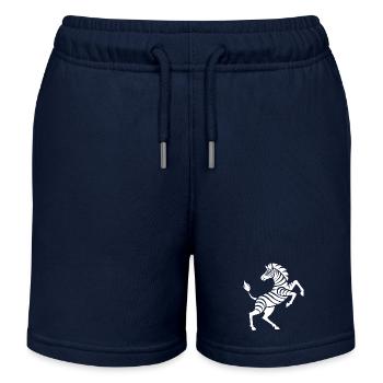 Zebra Hufe hoch Kunststück Silhouette - Kinder Organic Joggingshorts Mini Bolter von Stanley/Stella - Navy - Vorne