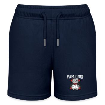 Vampurr Spooky Halloween Vampire Cat - Kids Organic Sweat Shorts by Stanley/Stella - navy - Front