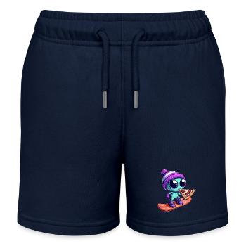 Cool alien with wool hat snowboarder - Kids Organic Sweat Shorts by Stanley/Stella - navy - Front