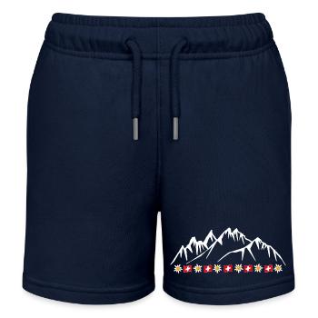 Suisse, Vacances, Alpes, Glacier avec Edelweiss - Short de jogging enfant bio Stanley/Stella - bleu marine - Devant