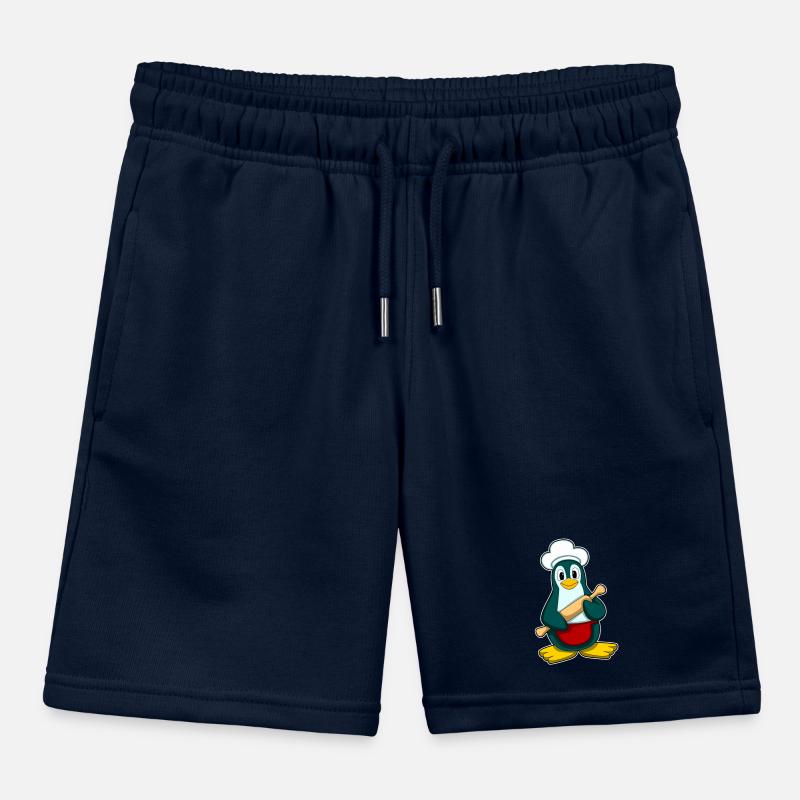 Penguin as a baker with rolling pin Kids Organic Sweat Shorts by Stanley/Stella