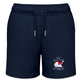 Katzen Don't Underestimate My Pawer Wortspiel Cat - Kinder Organic Joggingshorts Mini Bolter von Stanley/Stella - Navy - Vorne