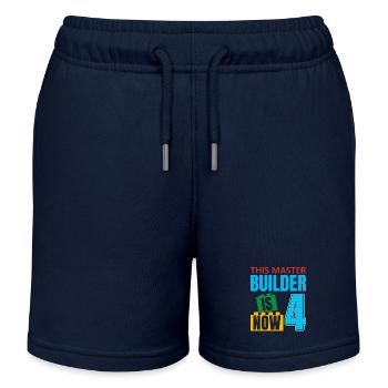 Dieser Meister Baumeister Ist Jetzt 4, Toy Blocks - Kinder Organic Joggingshorts Mini Bolter von Stanley/Stella - Navy - Vorne