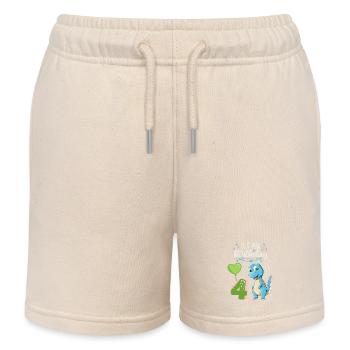 4th birthday dinosaur, dinosaur child, 4 years old - Kids Organic Sweat Shorts by Stanley/Stella - soft Ecru - Front