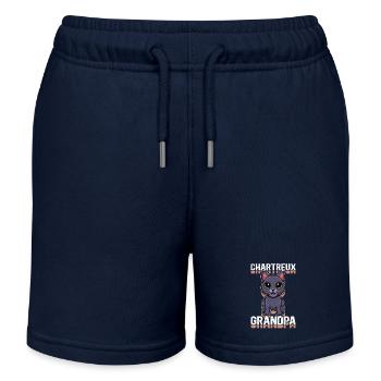 Chartreux Grandpa Carthusian Cat Gift - Kids Organic Sweat Shorts by Stanley/Stella - navy - Front