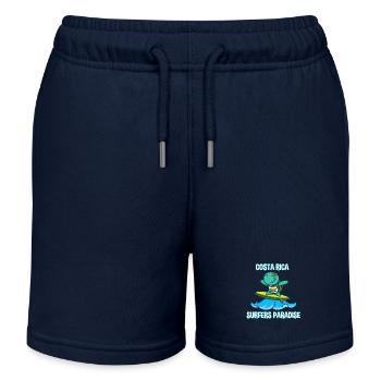 Turtle on kawaii style surfboard - Costa R - Kids Organic Sweat Shorts by Stanley/Stella - navy - Front