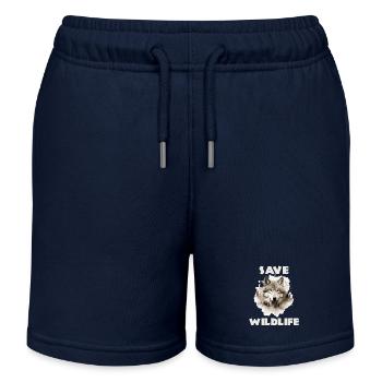 Save Wildlife Wolf Wolfskopf Motiv - Kinder Organic Joggingshorts Mini Bolter von Stanley/Stella - Navy - Vorne