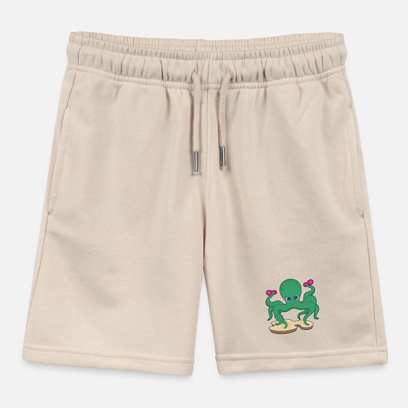 Octopus Strength Training Dumbbells Kids Organic Sweat Shorts by Stanley/Stella
