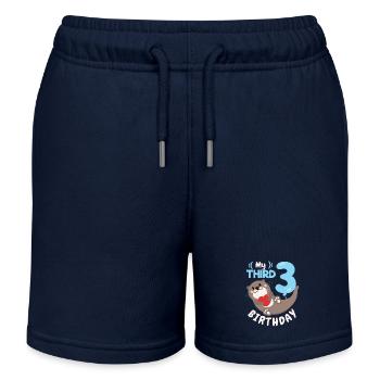 3ème anniversaire, 3 ans, loutre kawaii, dicton - Short de jogging enfant bio Stanley/Stella - bleu marine - Devant