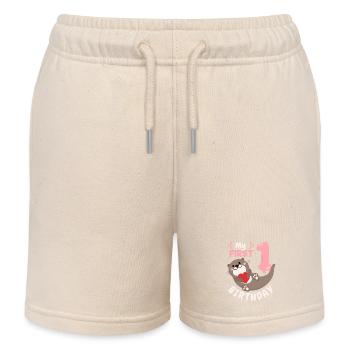 1er anniversaire, 1 an, loutre kawaii, dictant - Short de jogging enfant bio Stanley/Stella - écru doux - Devant