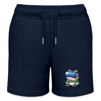 VR Gamer Frog: Virtual Worlds - Kids Organic Sweat Shorts by Stanley/Stella - navy - Front
