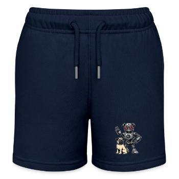 Mops Roboter und Herrchen Freunde - Kinder Organic Joggingshorts Mini Bolter von Stanley/Stella - Navy - Vorne