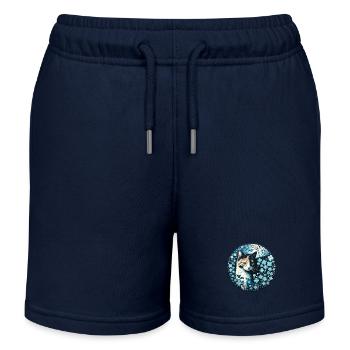 Calico Cat Forget Me Nots - Kids Organic Sweat Shorts by Stanley/Stella - navy - Front