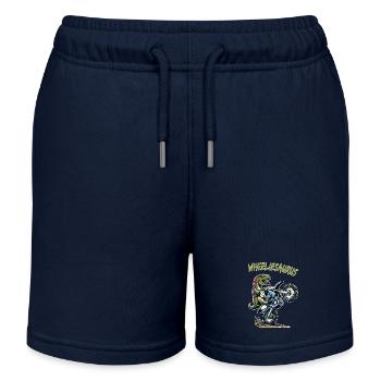 Wheelie Dinosaur Motorcycle Motocross Dino Kids - Kids Organic Sweat Shorts by Stanley/Stella - navy - Front