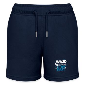 WWJD HWLF Jesus würde den Ersten Christen lieben - Kinder Organic Joggingshorts Mini Bolter von Stanley/Stella - Navy - Vorne