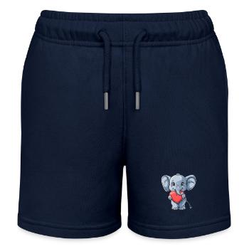 Cute Elephant Holding Heart Illustration for - Kinder Organic Joggingshorts Mini Bolter von Stanley/Stella - Navy - Vorne
