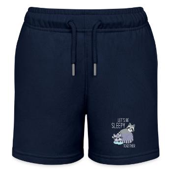 Sleeping Sleepy Tired Raccoon - Kids Organic Sweat Shorts by Stanley/Stella - navy - Front