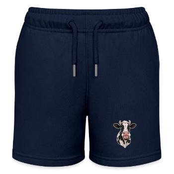 Funny Cow Sticks Out Tongue - Kids Organic Sweat Shorts by Stanley/Stella - navy - Front
