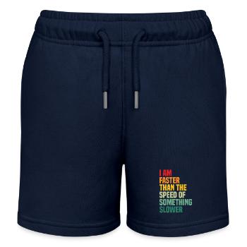 Ich bin schneller als die Geschwindigkeit von etwas Langsamerem, Jok - Kinder Organic Joggingshorts Mini Bolter von Stanley/Stella - Navy - Vorne