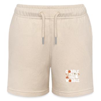 Penguin Thanksgiving Gobble Till You Wobble - Kids Organic Sweat Shorts by Stanley/Stella - soft Ecru - Front