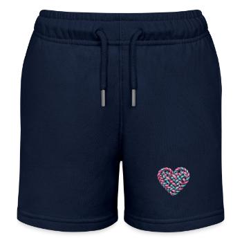 Cable Knit Heart Shape Heart - Kids Organic Sweat Shorts by Stanley/Stella - navy - Front