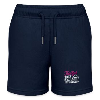 This girl sells real estate Agent Saleswoman Sayin - Kids Organic Sweat Shorts by Stanley/Stella - navy - Front