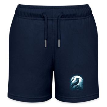 Mystic raven in front of full moon in mystical forest - Kids Organic Sweat Shorts by Stanley/Stella - navy - Front