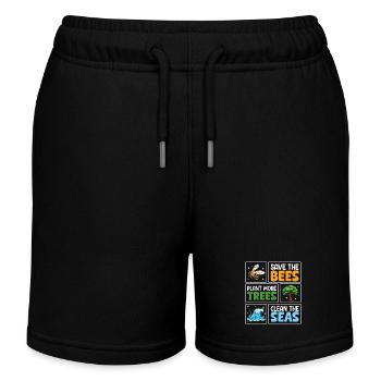 Rettet die Bienen Pflanzen Sie mehr Bäume säubern Sie die Meere - Kinder Organic Joggingshorts Mini Bolter von Stanley/Stella - Schwarz - Vorne