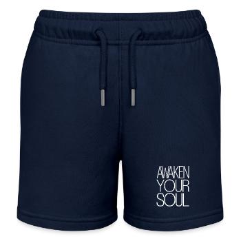 Erwecke Deine Seele Inspiriertes Zitat - Kinder Organic Joggingshorts Mini Bolter von Stanley/Stella - Navy - Vorne