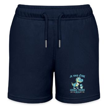 Je vais être grand frère 2026 Dinosaure Bébé Dino - Short de jogging enfant bio Stanley/Stella - bleu marine - Devant