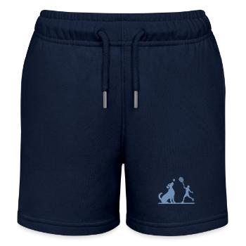 Hund und Herrchen Tennis Freunde Silhouette - Kinder Organic Joggingshorts Mini Bolter von Stanley/Stella - Navy - Vorne
