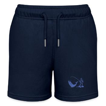 Angler Silhouette mit Angelrute und Forelle - Kinder Organic Joggingshorts Mini Bolter von Stanley/Stella - Navy - Vorne
