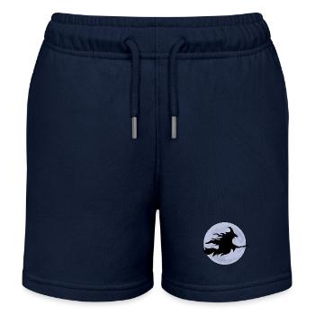 Sorcière volante sur balai devant la silhouette de la pleine lune - Short de jogging enfant bio Stanley/Stella - bleu marine - Devant