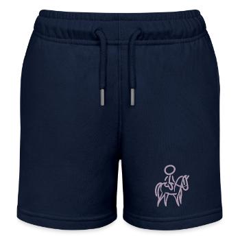 Reiterin auf Pferd Reiter Minimalist Minimalismus - Kinder Organic Joggingshorts Mini Bolter von Stanley/Stella - Navy - Vorne