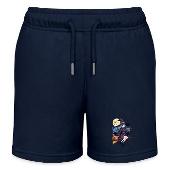 Niedliche Hexe mit Besen und Fledermäusen - Kinder Organic Joggingshorts Mini Bolter von Stanley/Stella - Navy - Vorne