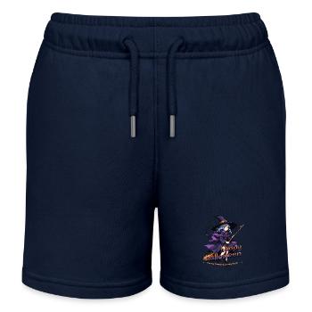 Niedliche Hexe mit Besen und Fledermäusen - Kinder Organic Joggingshorts Mini Bolter von Stanley/Stella - Navy - Vorne